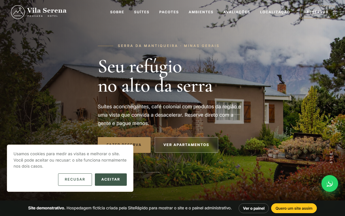 Site para pousadas e hotéis com painel completo