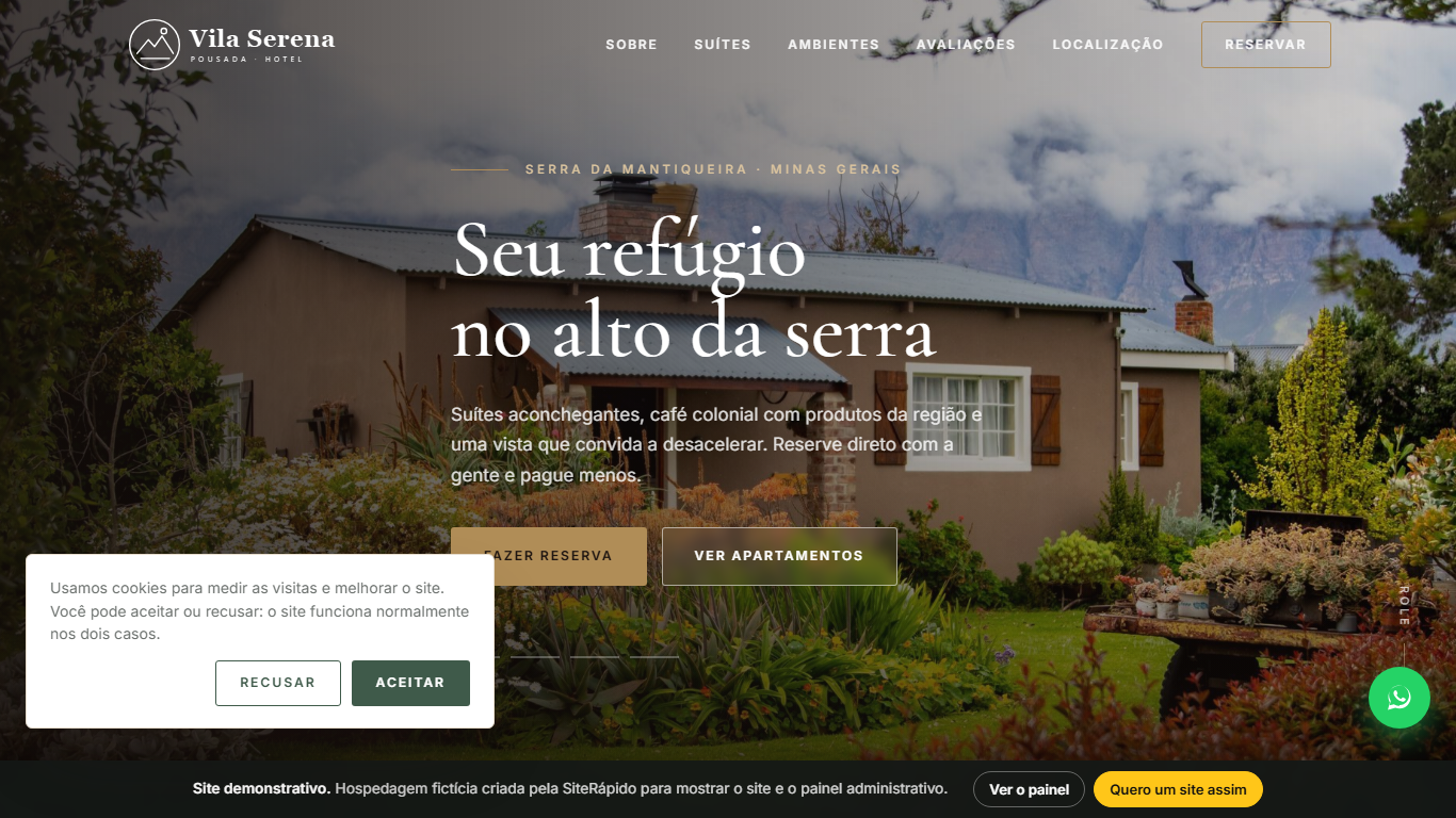 Site para pousadas e hotéis com painel completo